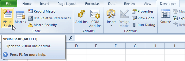 Activate Visual Basic Editor In Excel 2007